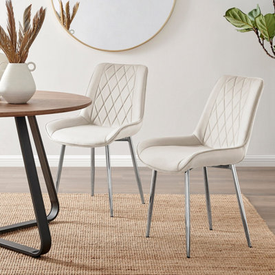 Furniturebox Set Of 2 Dining ChairsPesaro Modern Dining ChairsCream Velvet Chrome Leg Dining ChairsKitchen Dining Room Chairs from B&Q