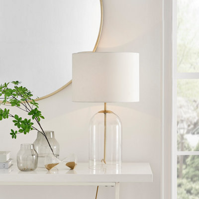 B&Q -  Nora Contemporary Clear Glass Table Lamp With Gold Chrome Details And White Shade Including A Rated Energy Efficient Led Bulb
