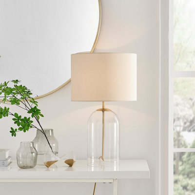 B&Q -  Nora Contemporary Clear Glass Table Lamp With Gold Chrome Details And Cream Shade Including A Rated Energy Efficient Led Bulb