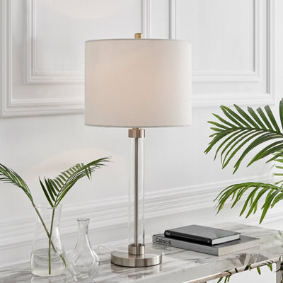 B&Q -  Esme Stylish Clear Glass And Chrome Metal Table Lamp Light With White Shade Including A Rated Energy Efficient Led Bulb
