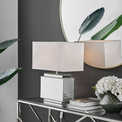 B&Q -  Saanvi Contemporary Mirrored Glass Table Lamp With Wide White Light Shade Including A Rated Energy Efficient Led Bulb