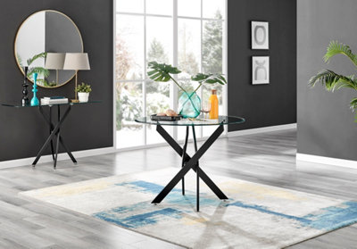 Furniturebox Novara 100Cm 2 4 Seater Round Glass Dining Table With Metal Angled Starburst Legs For Modern Industrial Dining Room Black