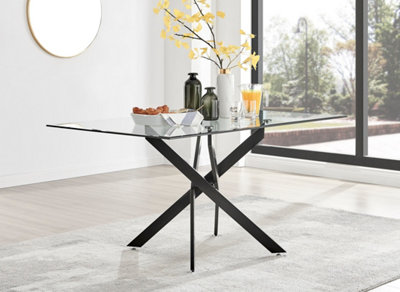 Furniturebox Leonardo 6 Seater Rectangular Glass Dining Table With Black Metal Angled Starburst Legs For Modern Dining Room from B&Q