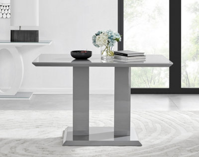 Furniturebox Imperia Grey High Gloss 4 Seater Dining Table With Structural 2 Plinth Column Legs Perfect For Modern Minimalist Dining Rooms from B&Q