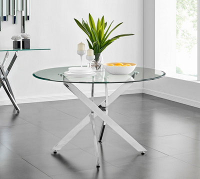 B&Q -  Novara Round Glass And Silver Metal 6 Seater Dining TableRound Dining TableRound Dining Table For 6