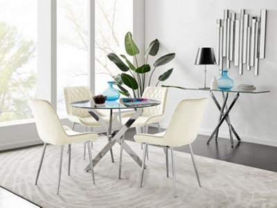 Furniturebox Uk Novara Chrome Metal Round Glass Dining Table And 4 Cream Pesaro Silver Leg Chairs from B&Q