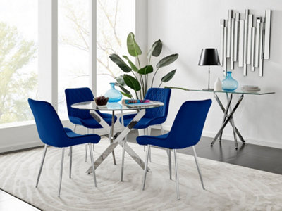 Furniturebox Uk Novara Chrome Metal Round Glass Dining Table And 4 Navy Pesaro Silver Leg Chairs from B&Q