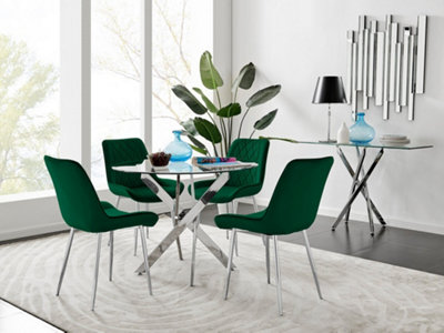 Furniturebox Uk Novara Chrome Metal Round Glass Dining Table And 4 Green Pesaro Silver Leg Chairs from B&Q