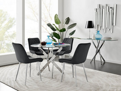 Furniturebox Uk Novara Chrome Metal Round Glass Dining Table And 4 Black Pesaro Silver Leg Chairs from B&Q