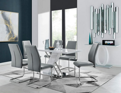 Furniturebox Sorrento White High Gloss And Chrome Dining Table And 6 Elephant Grey Lorenzo Dining Chairs from B&Q