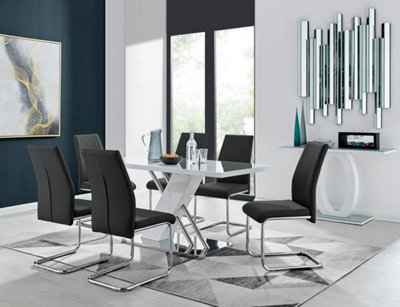 Furniturebox Sorrento White High Gloss And Chrome Dining Table And 6 Black Lorenzo Dining Chairs from B&Q