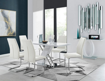 Furniturebox Sorrento White High Gloss And Chrome Dining Table And 6 White Lorenzo Dining Chairs from B&Q