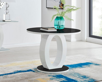 Furniturebox Giovani Round 2 4 Seat 100Cm High Gloss Dining Table With Glass Top And Unique Modern Halo Structural Plinth Base White/Black