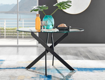 Furniturebox Novara 120Cm 4 6 Seater Round Glass Dining Table With Metal Starburst Legs For Modern Industrial Minimalist Dining Room Black