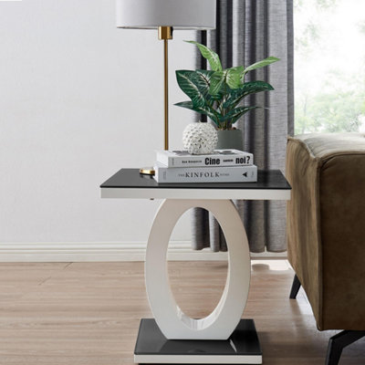 Furniturebox Giovani Modern Square High Gloss And Glass Top Side End Table Perfect For Living Rooms Hallways Bedrooms White/Black