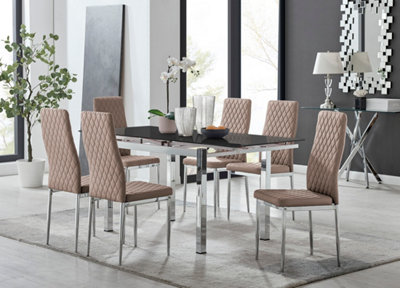 Furniturebox Enna Glass Extending Dining Table And 6 Cappuccino Milan Chairs Black