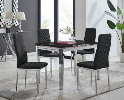 Furniturebox Enna Glass Extending Dining Table And 4 Milan Chairs Black