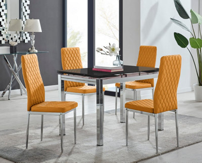 Furniturebox Black Enna Glass Extending Dining Table And Mustard Milan Chairs Size 4