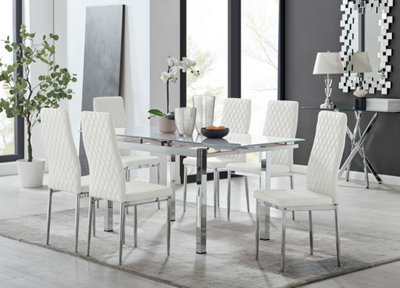 Furniturebox Enna Glass Extending Dining Table And 6 Milan Chairs White