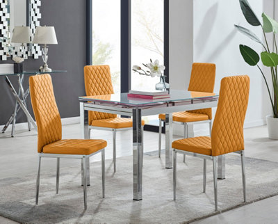 B&Q -  Enna White Glass Extending Dining Table And 4 Mustard Milan Chairs