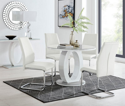 B&Q -  Giovani Round Grey And White High Gloss Glass 4 Seater Dining Table And ChairsGlass Dining Table And Chairs Set
