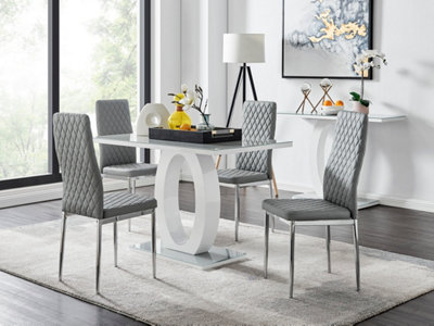 B&Q -  Giovani Rectangular Grey And White High Gloss Glass 4 Seater Dining Table And ChairsGlass Dining Table And Chairs