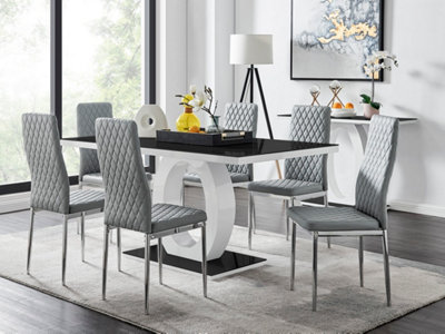 B&Q -  Giovani Rectangular Black And White High Gloss Glass 6 Seater Dining Table And ChairsGlass Dining Table And Chairs
