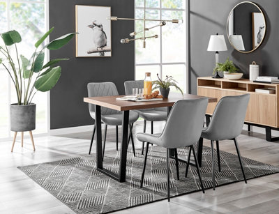 Furniturebox Kylo Brown Wood Effect Dining Table & 4 Grey Pesaro Black Leg Chairs from B&Q