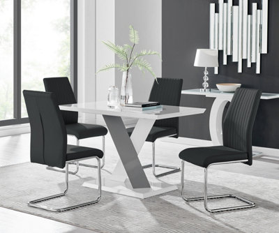 B&Q -  Monza 4 White/grey Dining Table & 4 Black Lorenzo Chairs