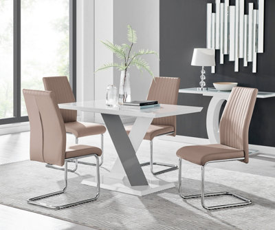 B&Q -  Monza 4 White/grey Dining Table & 4 Cappuccino Lorenzo Chairs