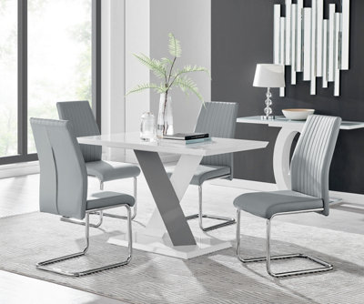 B&Q -  Monza 4 White/grey Dining Table & 4 Grey Lorenzo Chairs