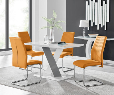 B&Q -  Monza 4 White/grey Dining Table & 4 Mustard Lorenzo Chairs