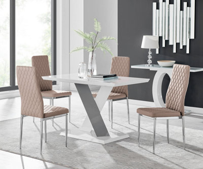 B&Q -  Monza 4 White/grey Dining Table & 4 Cappuccino Milan Chairs