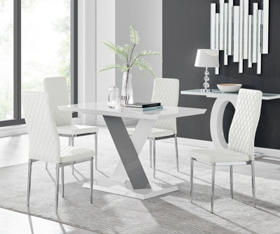 B&Q -  Monza 4 White/grey Dining Table & 4 White Milan Chairs