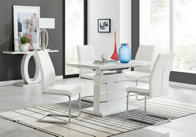 Furniturebox White Renato High Gloss Extending Dining Table And 4 Lorenzo Chairs 120Cm