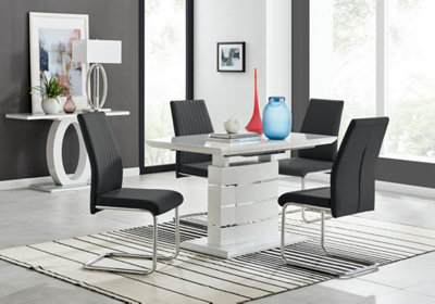 Furniturebox Black Renato High Gloss Extending Dining Table And 4 Lorenzo Chairs 120Cm