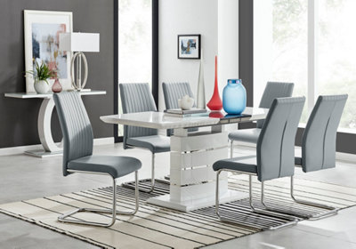 Furniturebox Renato 120Cm High Gloss Extending Dining Table And 6 Lorenzo Chairs Grey