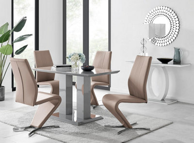 Furniturebox Uk Imperia 4 Modern Grey High Gloss Dining Table And 4 Cappuccino Beige Willow Chairs Set from B&Q