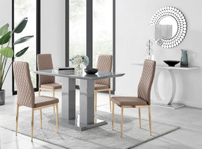 Furniturebox Uk Imperia 4 Grey Dining Table And 4 Cappuccino Gold Leg Milan Chairs from B&Q
