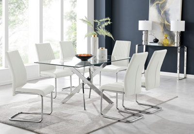 Furniturebox Uk Leonardo Glass And Chrome Metal Dining Table And 6 White Lorenzo Leather Chairs from B&Q