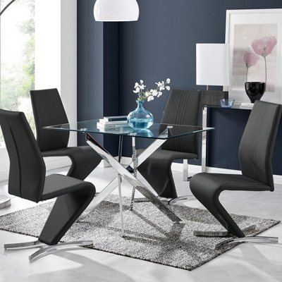 Furniturebox Uk Leonardo Glass And Chrome Metal Dining Table And 4 Black Willow Chairs Set from B&Q