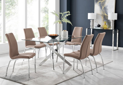 Furniturebox Uk Leonardo Glass And Chrome Metal Dining Table And 6 Cappuccino Beige Isco Faux Leather Chairs from B&Q