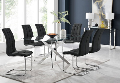 Furniturebox Uk Leonardo Glass And Chrome Metal Dining Table And 6 Black Murano Faux Leather Chairs from B&Q