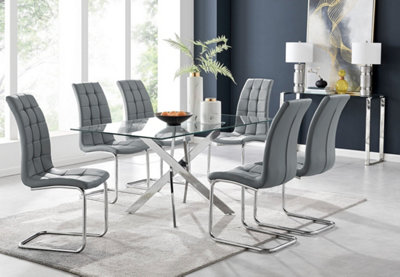 Furniturebox Uk Leonardo Glass And Chrome Metal Dining Table And 6 Elephant Grey Murano Faux Leather Chairs from B&Q