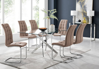 Furniturebox Uk Leonardo Glass And Chrome Metal Dining Table And 6 Cappuccino Beige Murano Faux Leather Chairs from B&Q