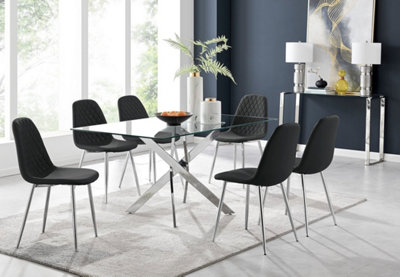 Furniturebox Uk Leonardo Glass And Chrome Metal Dining Table And 6 Black Corona Silver Chairs from B&Q