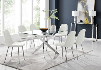 Furniturebox Uk Leonardo Glass And Chrome Metal Dining Table And 6 White Corona Silver Chairs from B&Q