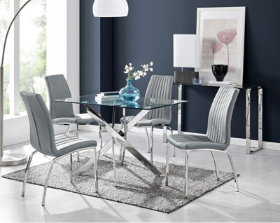 Furniturebox Uk Leonardo Glass And Chrome Metal Dining Table And 4 Elephant Grey Isco Chairs Set from B&Q