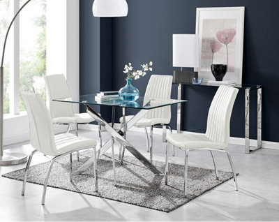 Furniturebox Uk Leonardo Glass And Chrome Metal Dining Table And 4 White Isco Chairs Set from B&Q