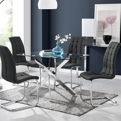 Furniturebox Uk Leonardo Glass And Chrome Metal Dining Table And 4 Black Murano Chairs Set from B&Q